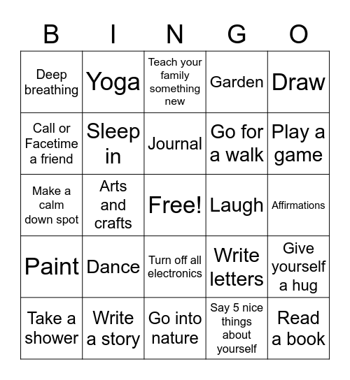 Self Care Bingo Card