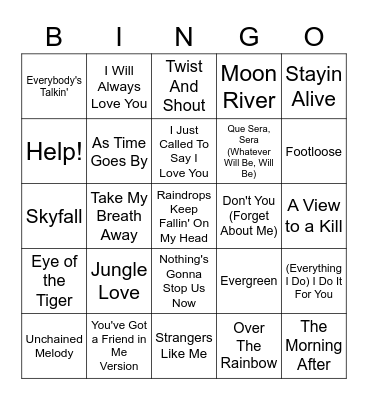 Songs From Movies Bingo Card