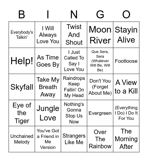 Songs From Movies Bingo Card