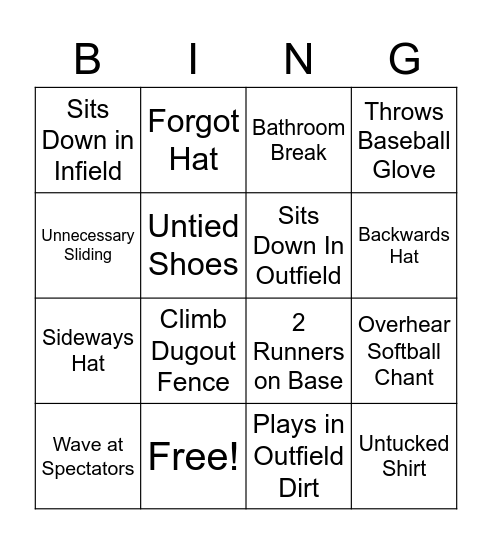 YOUTH BASEBALL Bingo Card