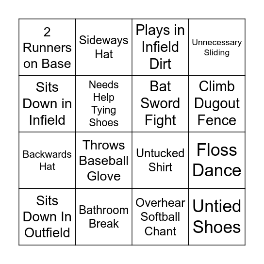 YOUTH BASEBALL Bingo Card