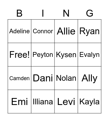 Gainey 4th Graders Bingo Card