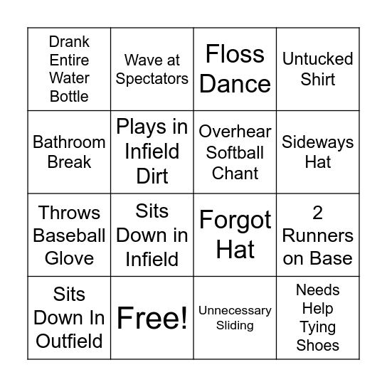 YOUTH BASEBALL Bingo Card