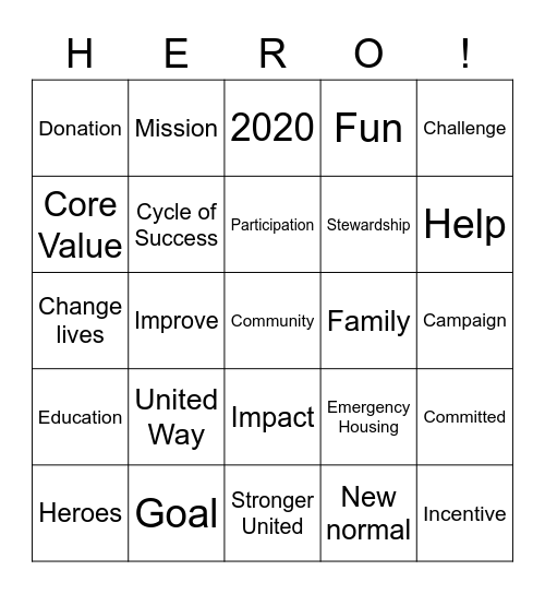 HERO! Bingo Card