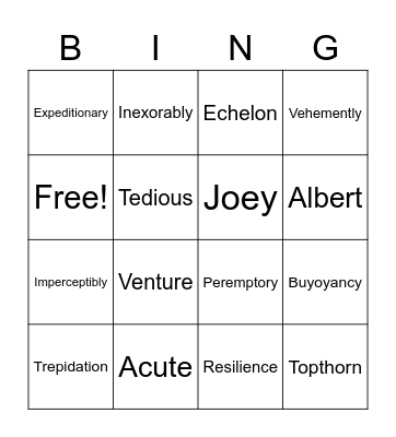 Vocabulary Bingo Card