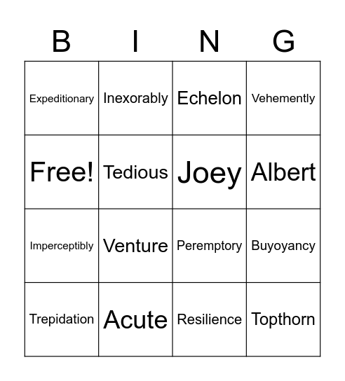 Vocabulary Bingo Card