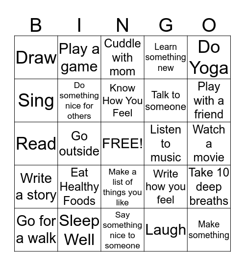 Coping Skills Bingo!!!!!!!! Bingo Card