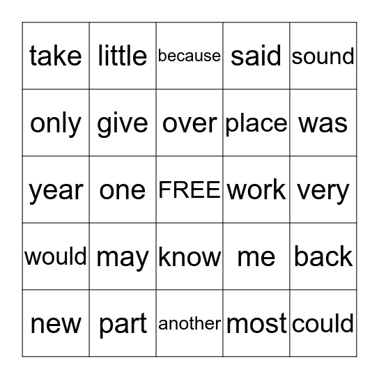 Sight Word List #4 Bingo Card