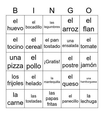 la comida/food Bingo Card