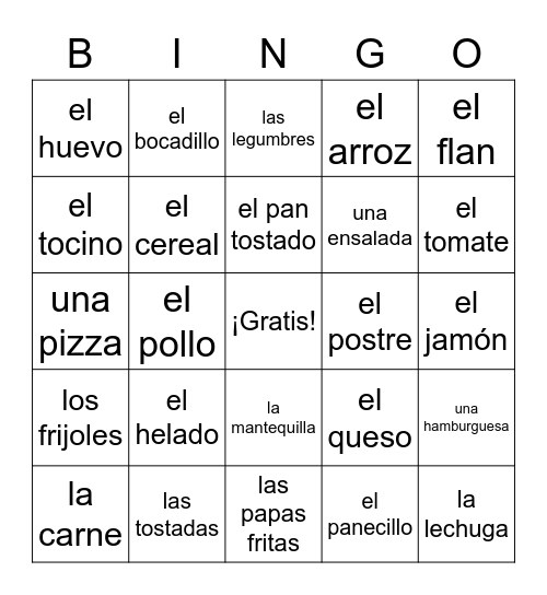 la comida/food Bingo Card