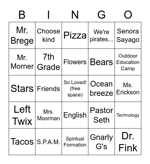 Bethany Bingo! Bingo Card