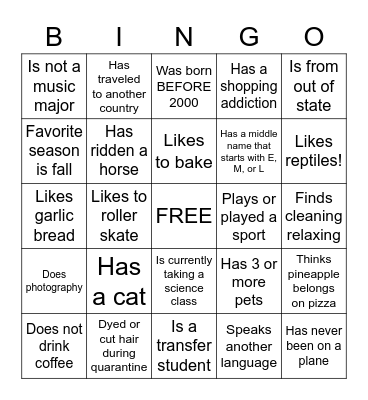 Find someone who...... Bingo Card
