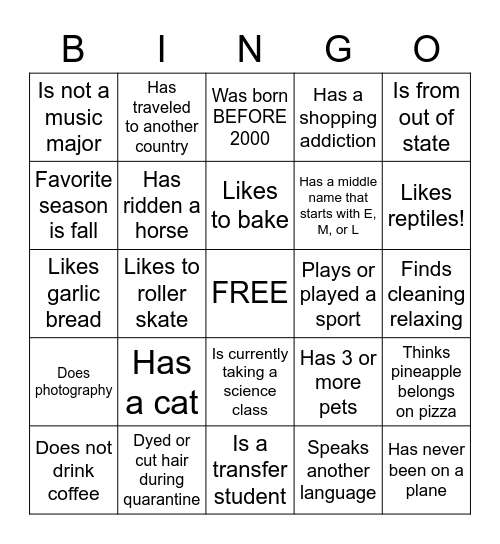 Find someone who...... Bingo Card