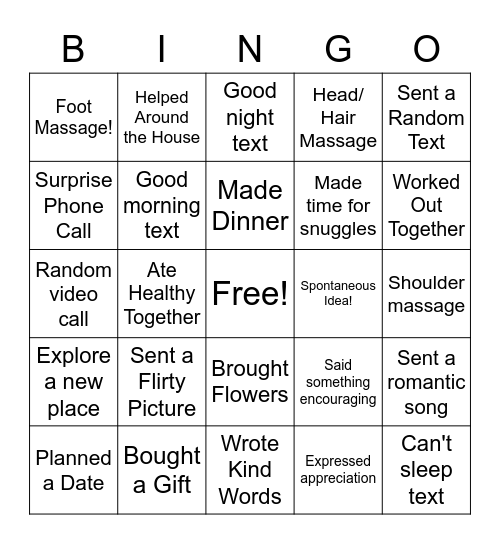 Great Relationship Bingo Card