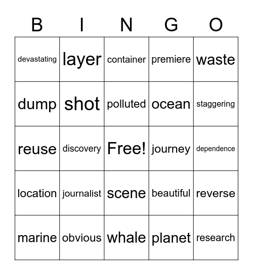 A Plastic Ocean Bingo Card