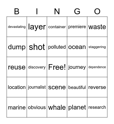 A Plastic Ocean Bingo Card