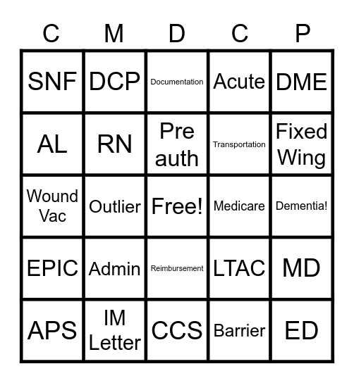 Case Management Week Bingo Card