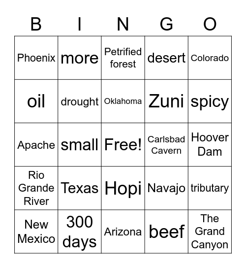 SW Region Bingo Card