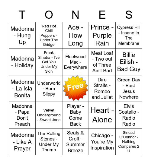 Game Of Tones 10-12-20 Game 1 Bingo Card