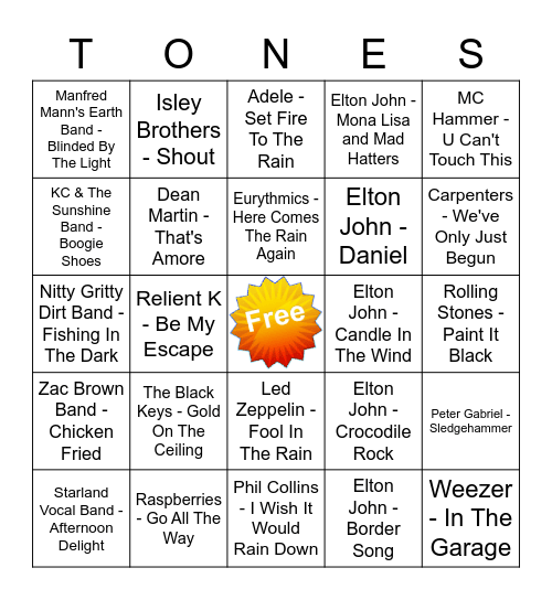 Game Of Tones 10-12-20 Game 2 Bingo Card