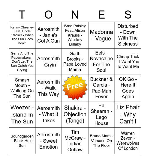 Game Of Tones 10-12-20 Game 3 Bingo Card