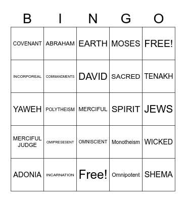 The JEWISH UNDERSTANDING OF GOD Bingo Card