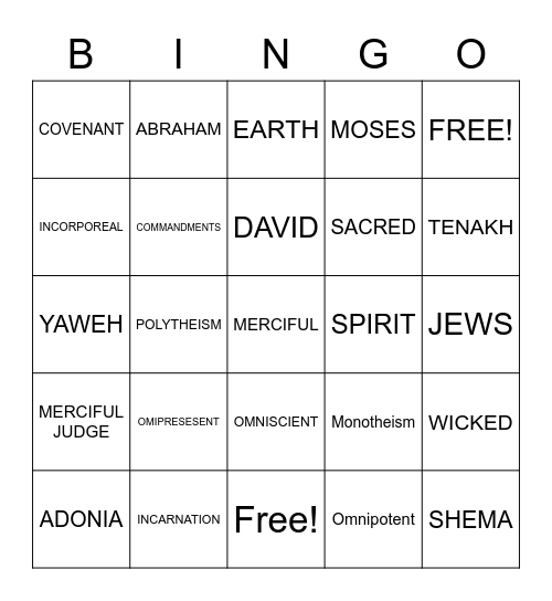 The JEWISH UNDERSTANDING OF GOD Bingo Card
