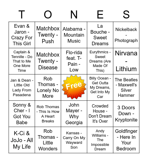 Game Of Tones 10-12-20 Game 7 Bingo Card