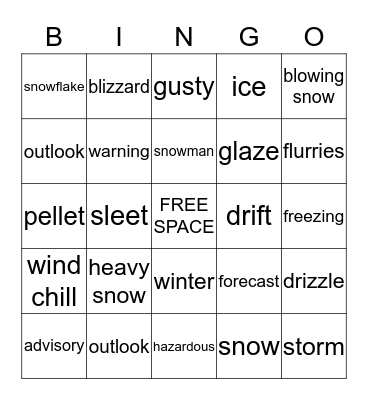 Winter Weather Bingo Card
