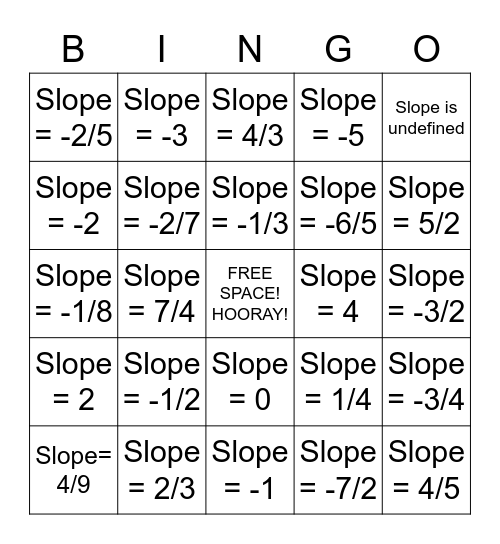 Slope Bingo Card