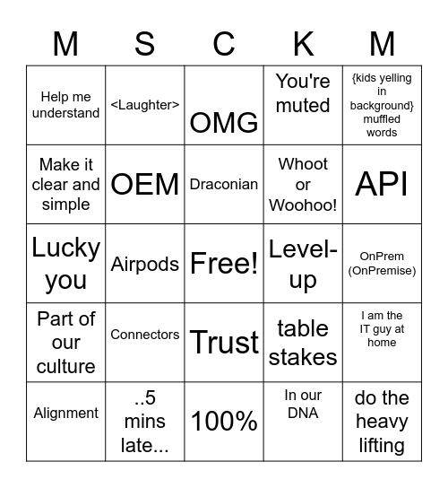 CPO Bingo Card