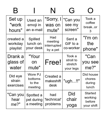 Remote Work Bingo Card