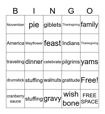 Thanksgiving Bingo Card