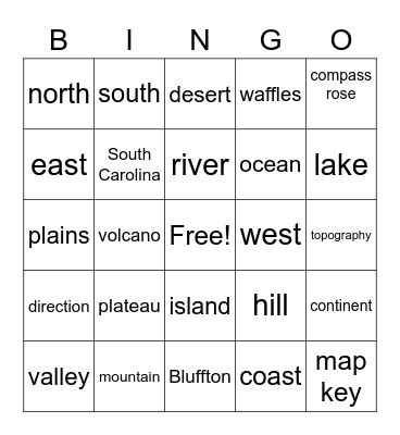 Maps and Landforms Bingo Card