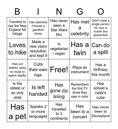 Babson Meet & Greet Bingo Card