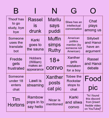 Gina's FG Discord Bingo Card