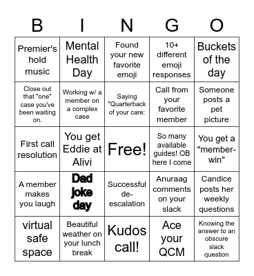 Guide Bingo Card