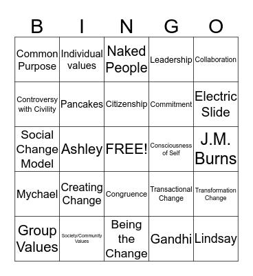 Being the Change Bingo Card