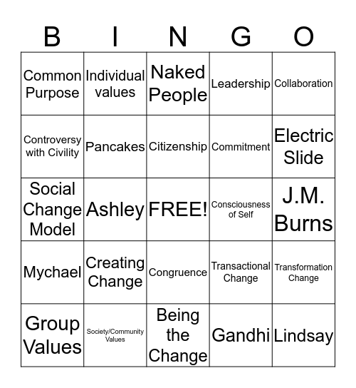 Being the Change Bingo Card