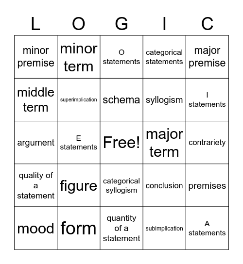 Logic Week 7&8 Bingo Card