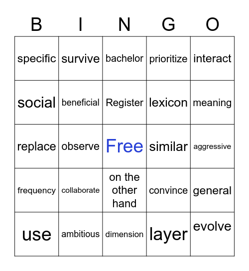 Quarter 1 Vocabulary 2020 Bingo Card