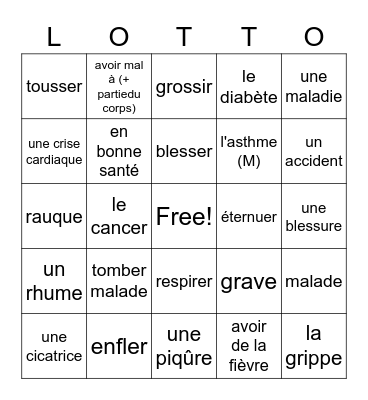 French Unit 7 Bingo Card