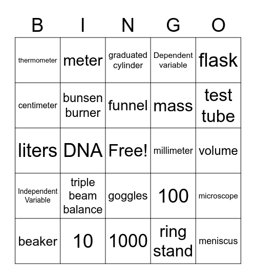 Science Bingo Card