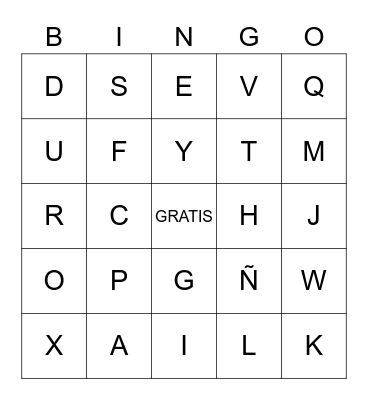 Spanish Alphabet Bingo Card