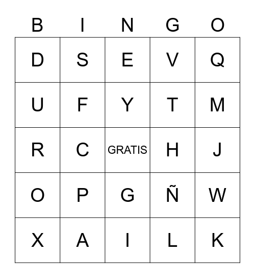 Spanish Alphabet Bingo Card