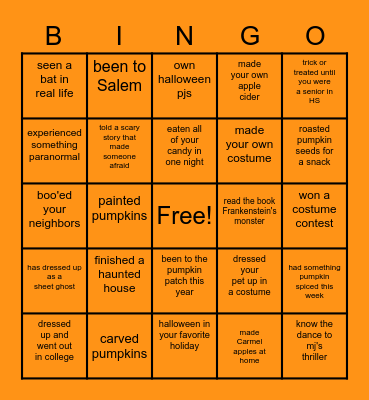 Halloween Bingo! Bingo Card