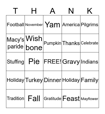 Thanksgiving Bingo! Bingo Card