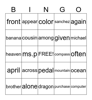 Untitled Bingo Card