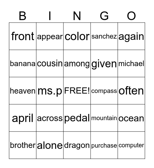 Untitled Bingo Card