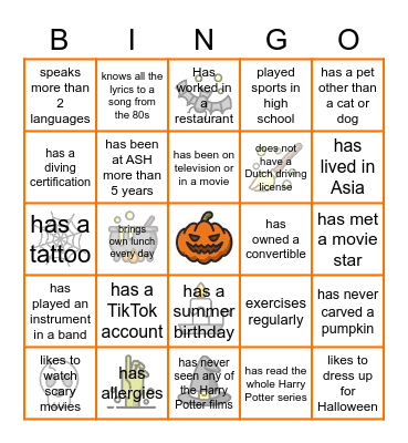 ASH ES Staff Halloween Bingo Card